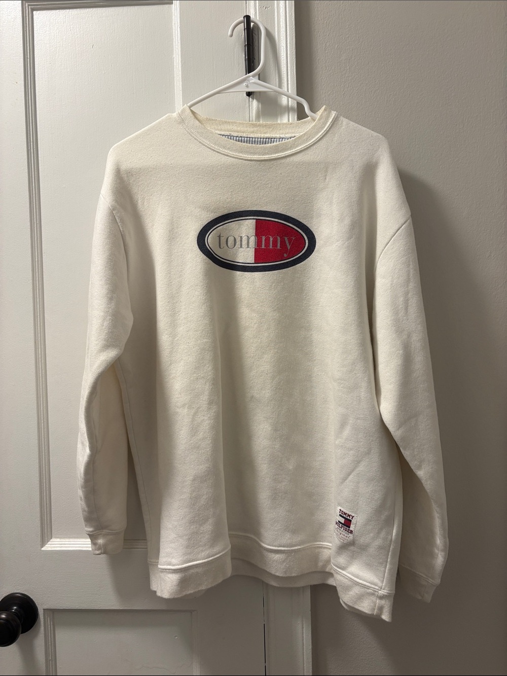 Tommy Hilfiger Cream Crewneck with Red & Blue Oval Logo